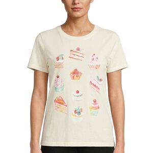 VINYL THREADS T-Shirt Cream Sweet Treats Graphic Short Sleeve Women Large NWT
